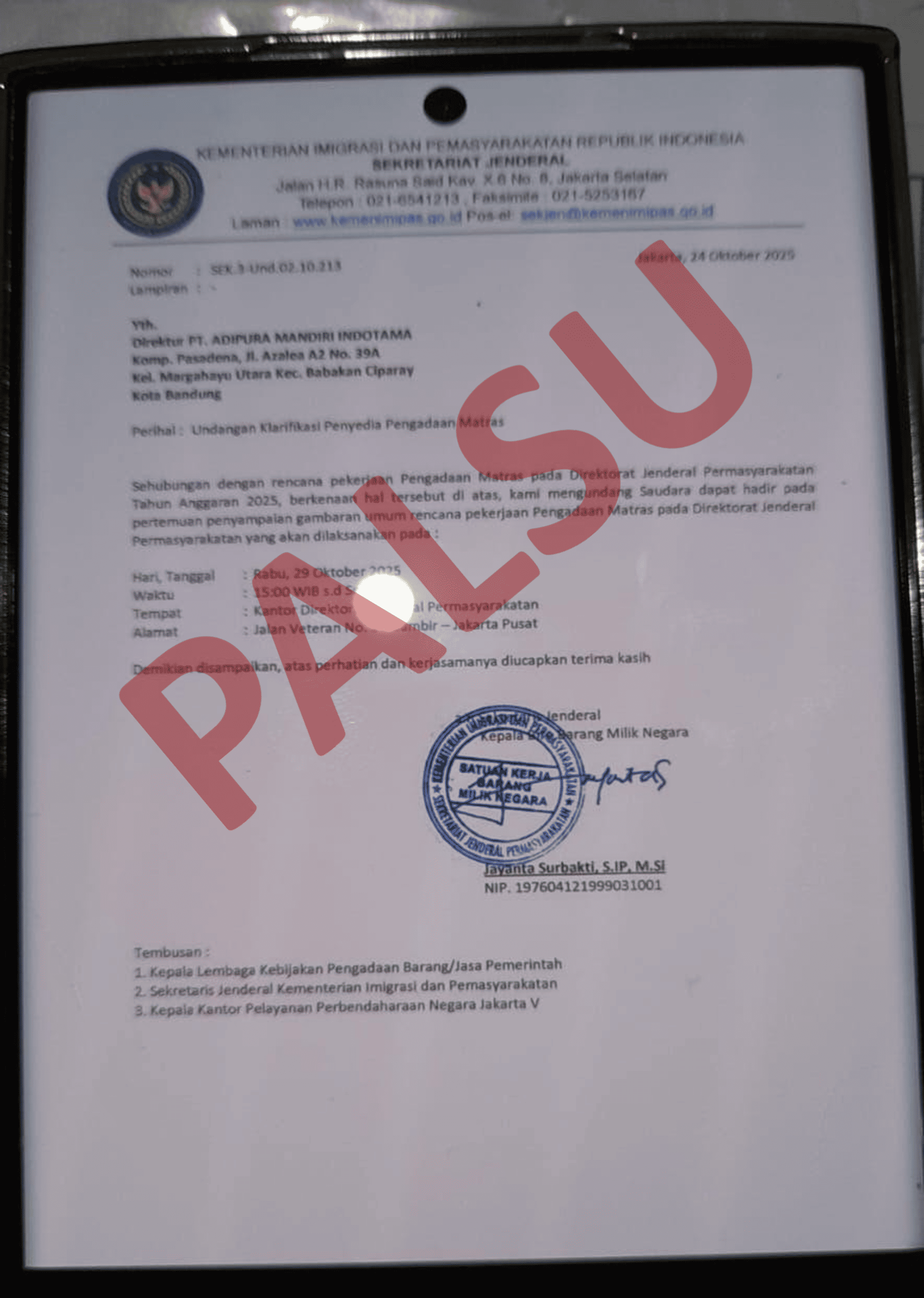 [HOAKS] PENGADAAN BARANG/JASA DI LINGKUNGAN KEMENIMIPAS